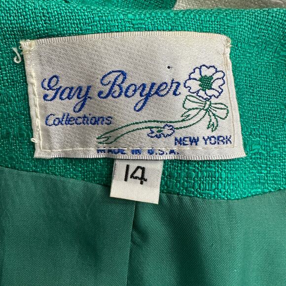 Vintage Gay Boyer Womens Skirt Set Size 14 Green White Flax Blend Office Career - Picture 3 of 9
